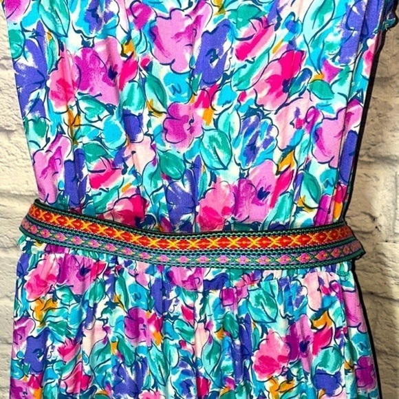 Vintage My Michelle Spring Floral Watercolor Pastel Dress Boho Embroidered Belt - Picture 7 of 16